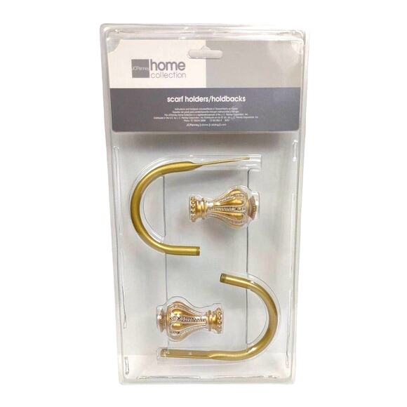 JC Penney Home Collection AURELIA Satin Gold Scarf Holders Curtain Holdbacks - Picture 1 of 8